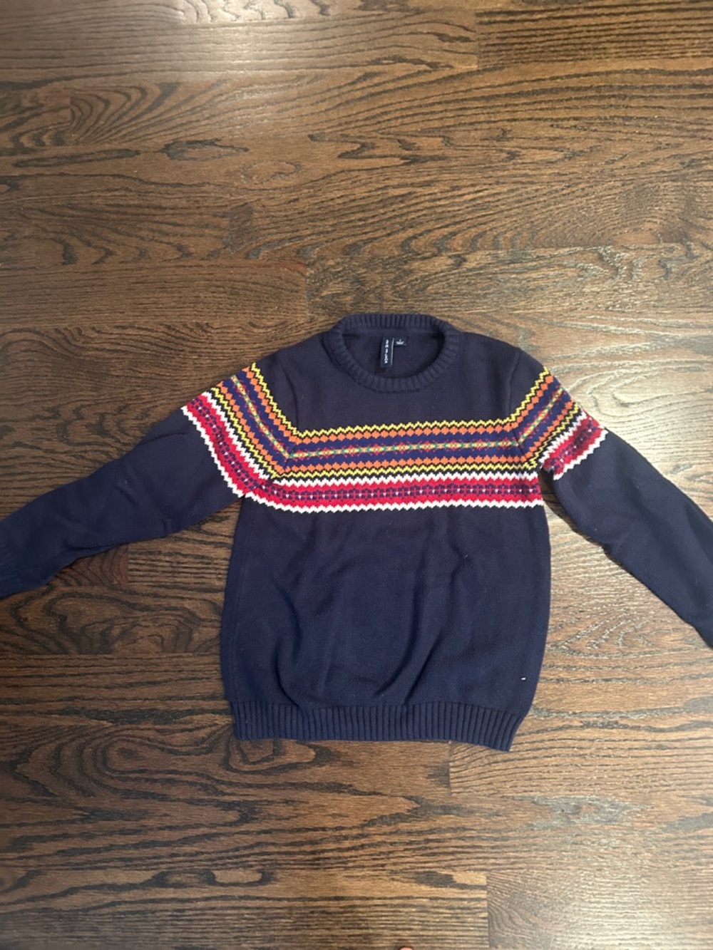 Janie and Jack Navy Fair Isle Yoke Sweater with Multicolor Stripes